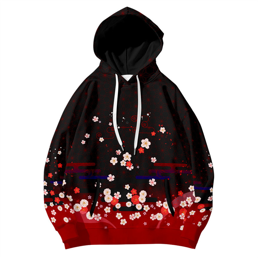 Streetwear Brand Flower - เสื้อฮู้ดดี้พิมพ์ลายดิจิทัล 3 มิติ ลายดอกไม้ ลายสุนัขจิ้งจอก แบรนด์เสื้อผ้าสไตล์จีน