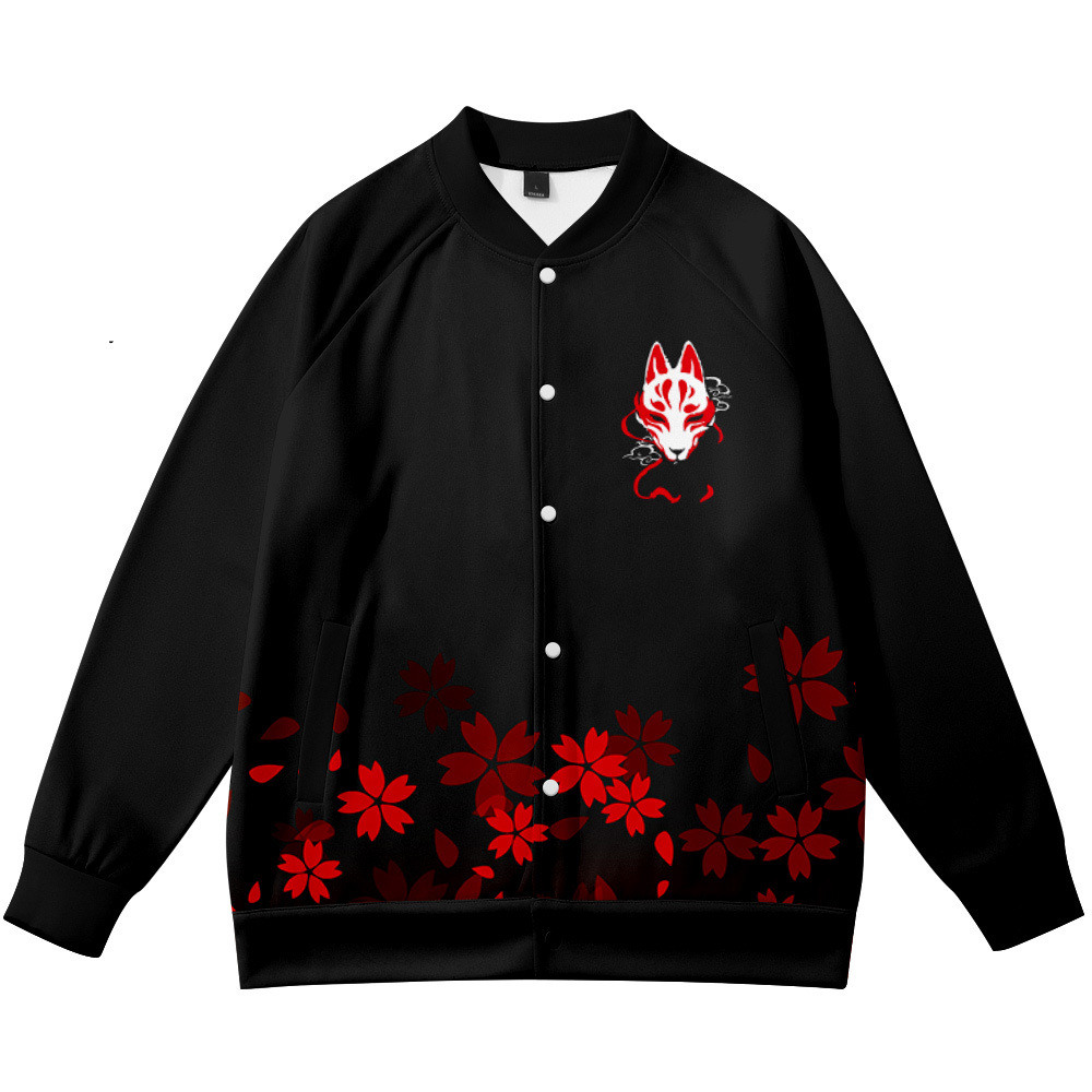 Streetwear Brand Flower - เสื้อโค้ทลายอนิเมะ ลายดอกไม้ ลายสุนัขจิ้งจอก พิมพ์ลาย 3 มิติ