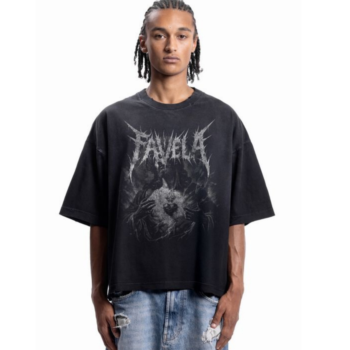 Streetwear Brand Font - เสื้อยืดลายกราฟิก Sacred Heart Metal Font Street