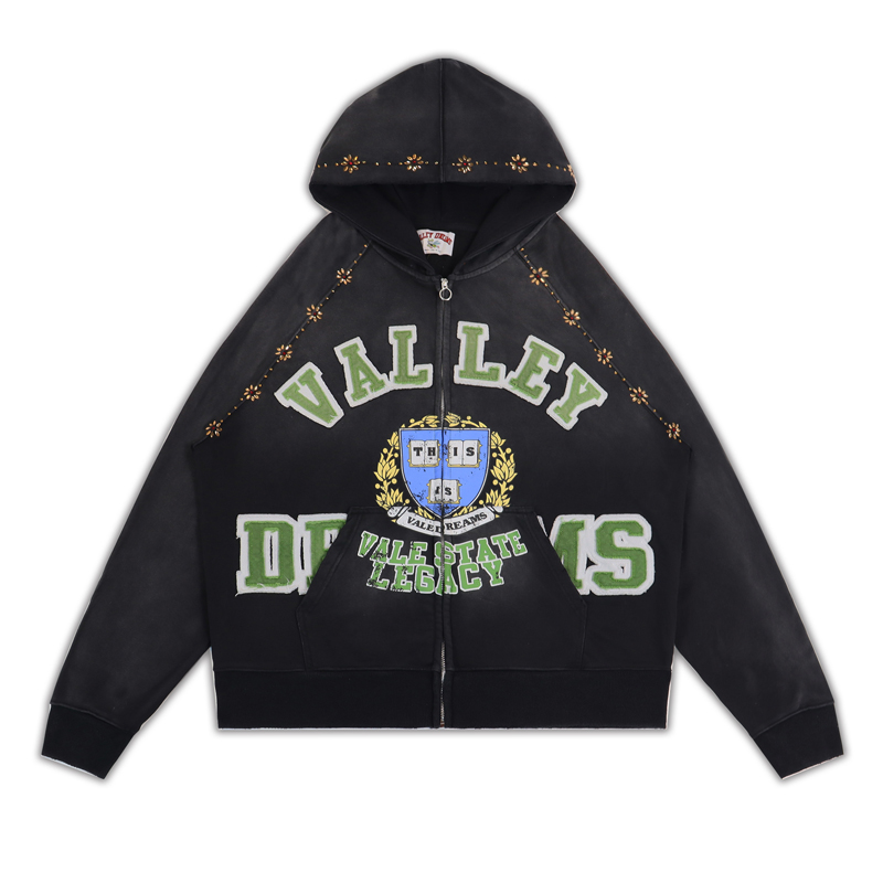 Vale Streetwear Brand - 26SS แบรนด์สตรีทแวร์ใหม่ VALE เสื้อฮู้ดดี้สไตล์อเมริกัน ลุคเรโทร ล้างสีแบบดิสเทรส