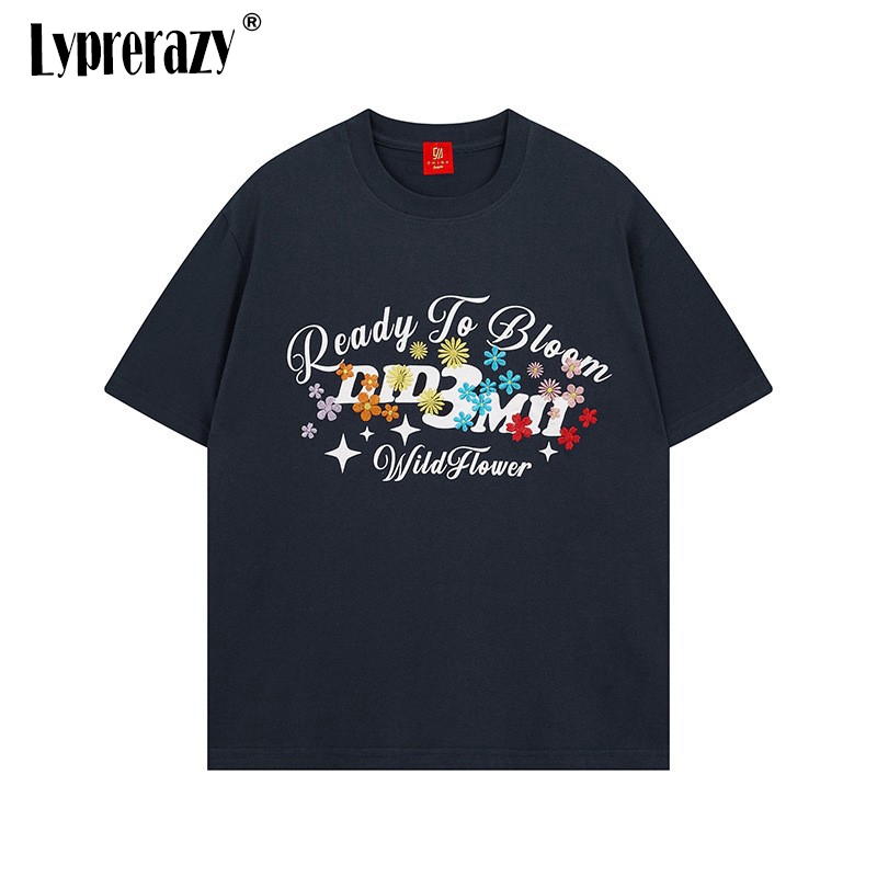 เสื้อยืดผู้ชายแขนสั้นปักลายดอก - Streetwear Brand Flower บทวิจารณ์และราคา