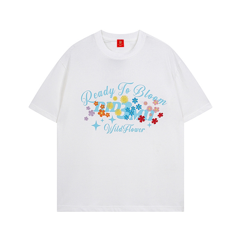 เสื้อยืดผู้ชายแขนสั้นปักลายดอก - Streetwear Brand Flower บทวิจารณ์และราคา