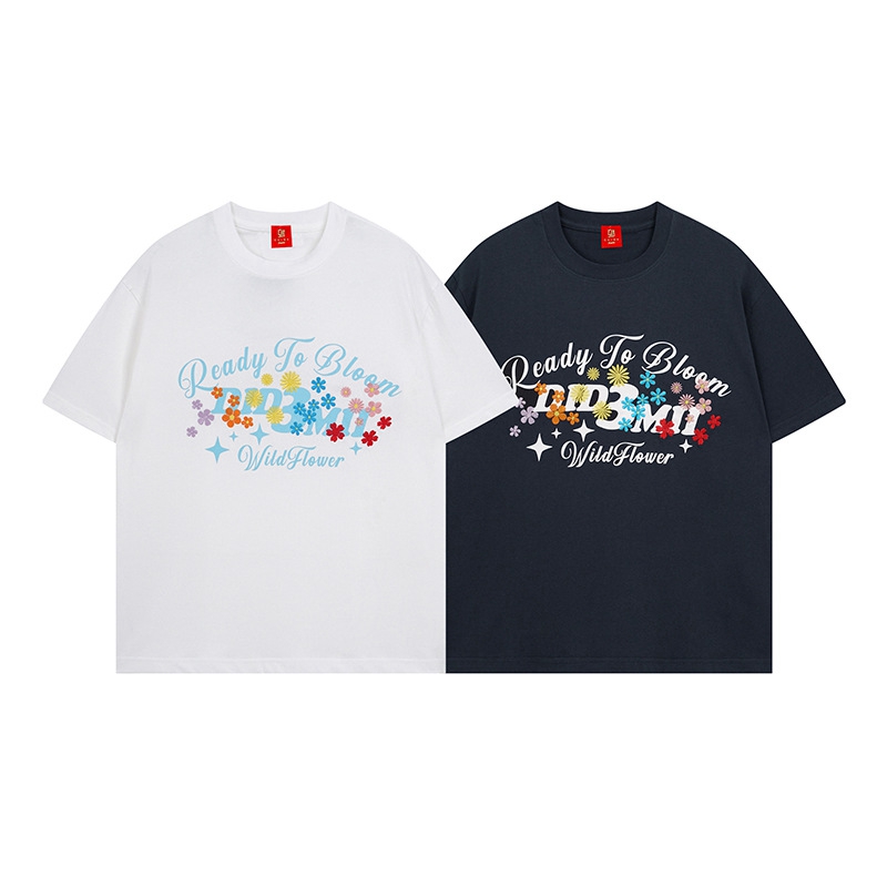 เสื้อยืดผู้ชายแขนสั้นปักลายดอก - Streetwear Brand Flower บทวิจารณ์และราคา