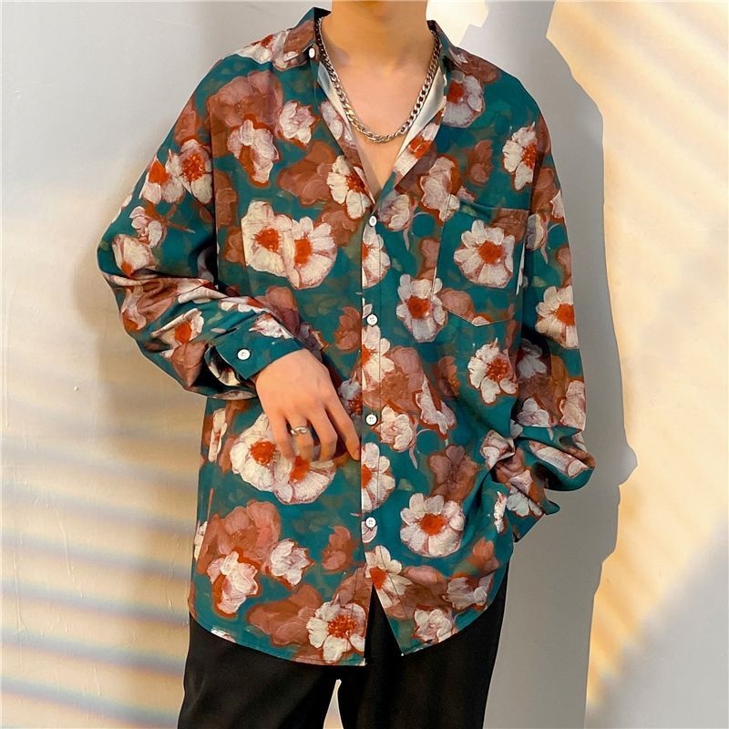 ผู้ชายแฟชั่นแขนยาวเสื้อเชิ๊ตลา - Streetwear Brand Flower บทวิจารณ์และราคา
